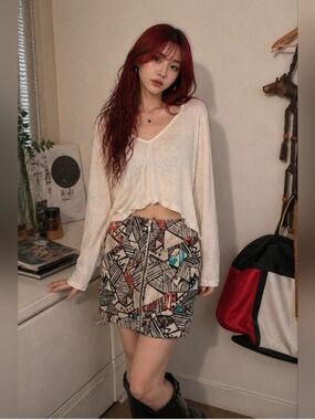 Colorful Graphic Mini Skirt With Pockets And Zipper
